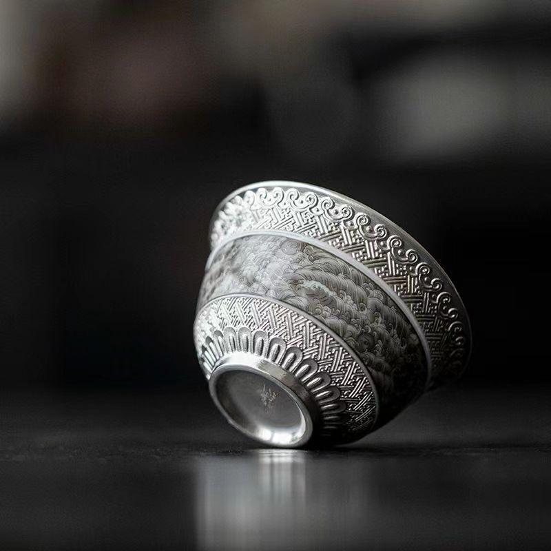 Master Cup Exquisite Sterling Silver lver Landscape Master Cup Ceramic Chinese Household Teacup Tea Cup Tea Set