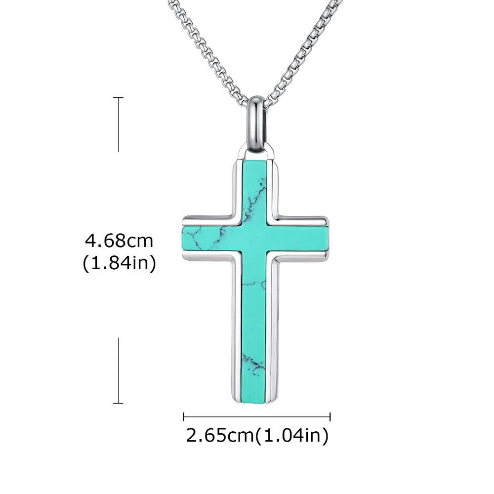Vnox Stainless Steel Cross Pendant Necklace for Men Boys, Turquoise Black Onyx Tiger Eye Cross Box Chain Valentines Day Gifts