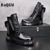 Fashion Metal Patchwork High-Top Shoes Men's Autumn Winter Fashion Trend Cowboy Boot British Style Height Increasing Leather Short Boots