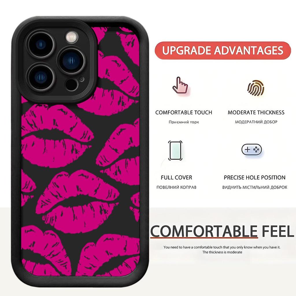 Rose Red Lipstick Sandpaper Case for iPhone 15/16/17