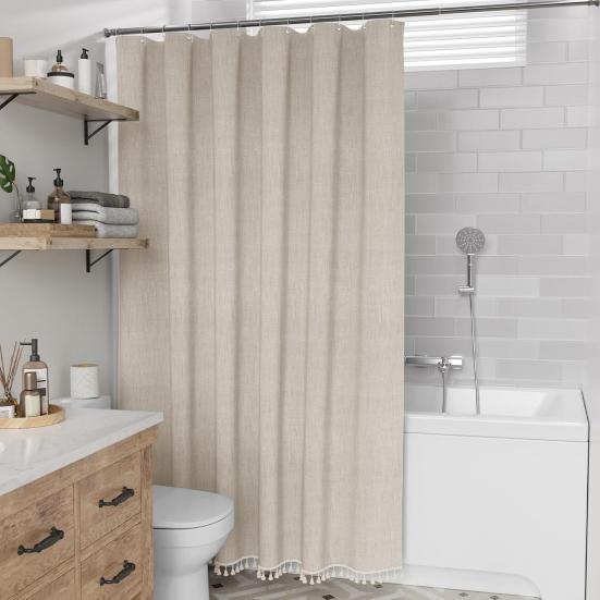 Boho Zasłona Prysznicowa z Frędzlami Zasłona Prysznicowa Farmhouse Zasłona Kąpielowa z Frędzlami i Oczkami Haczyki do Dekoracji Domu RV Łazienki