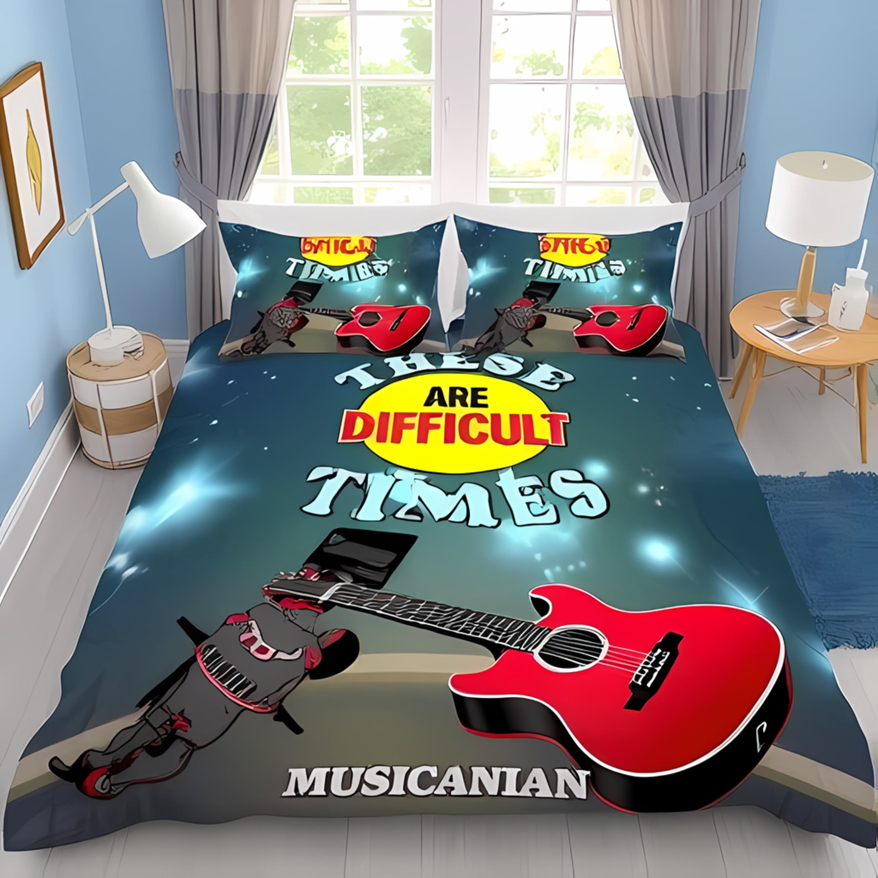 

Skeleton Guitar Soft Duvet Cover Set Vibrant Purple Sky Design Unique Music Art Decor Suitable Children Kids plus Adult Peoples Soft Warm 120*200cm Single