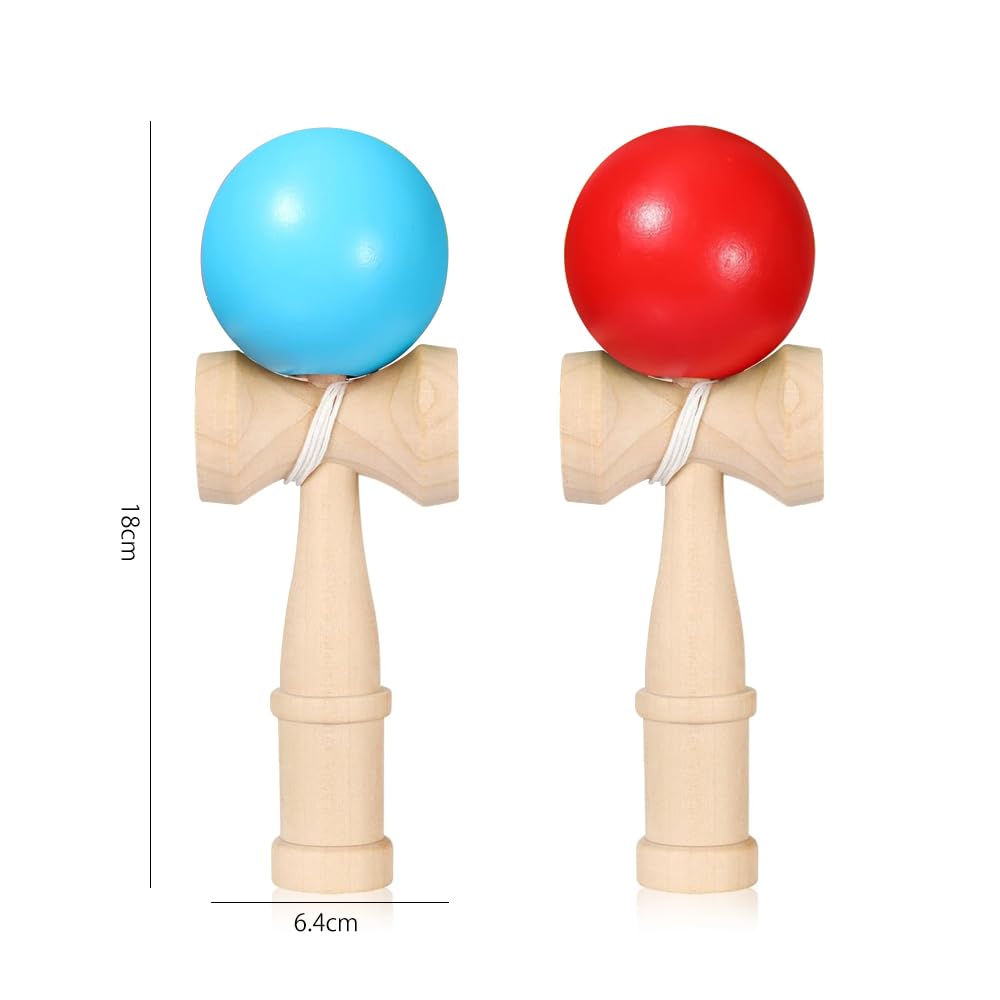 2-Piece Kendama Set for Street and Freestyle Kendama, Increases Success Rate for Tricks, Wooden Toy Kendama, Great Gift (1 Red + 1 Light Blue)