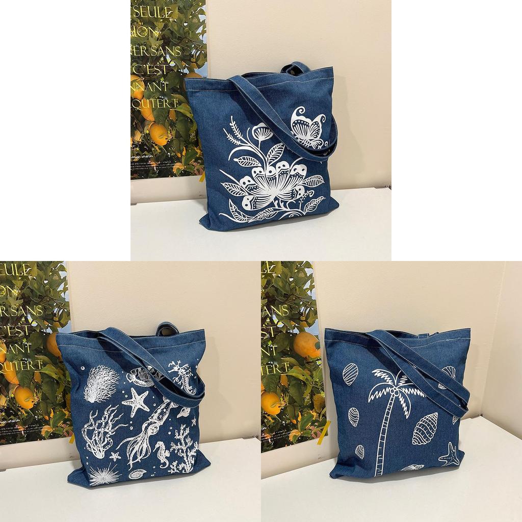 Denim Tote Bag For Women Large Capacity Casual School Shopping Shoulder Bag