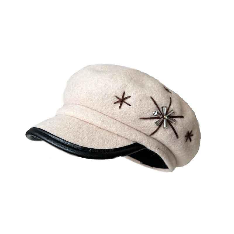 European and American Temperament Woolen Top Hat Hand-stitched Flower Star Anise Newsboy Hat Women's Autumn and Winter Knitted Bud Hat Tide