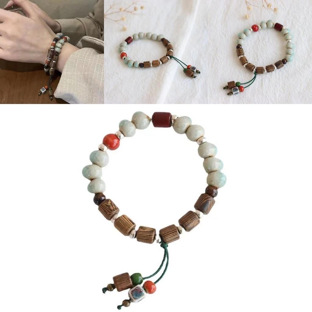 Vintage Style Jingdezhen Ceramic Bracelet Handmade Geometric Beads Artisan Jewelry