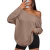 Women S Color Block Off Shoulder Hooded Long Sleeve Casual Sports T Shirt