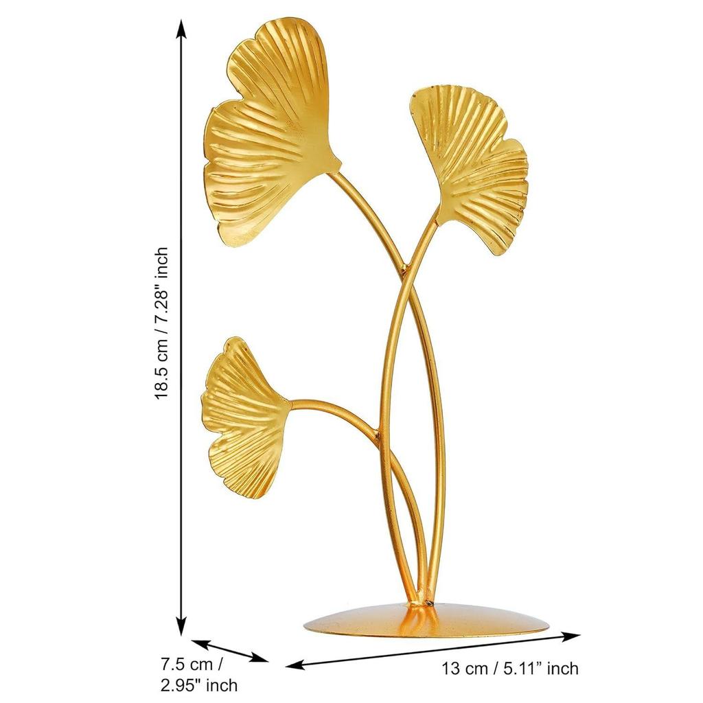 Premium Iron 3 Leaf Shape Decoration Table Stand for Home and Living Room Decor - (7.8 Inches, Gold)- Decorative Items for Home Decor