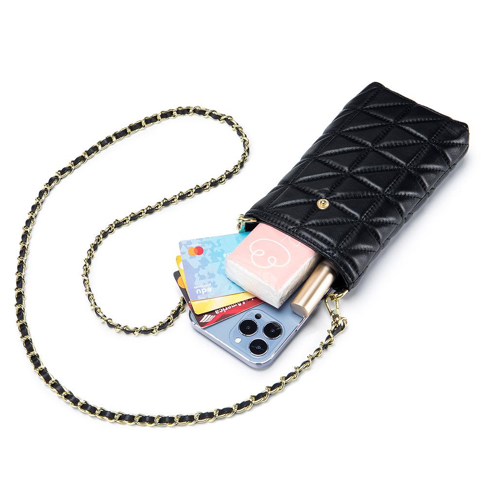 Sheepskin trend mobile phone bag women's bag new fashion diamond embroidered thread chain bag women's small fragrant wind single shoulder