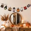 Halloween Party Decorations 8Pcs Bunting Banner, Pumpkin Ghost Bat Witch Cartoon Hanging Garland, Indoor Holiday Wall Banners Retro Wooden Flag