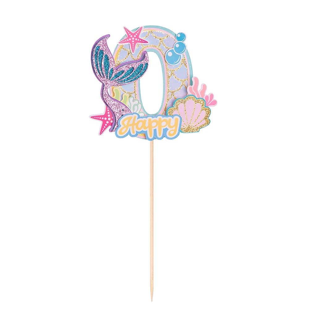 Decoratiune pentru petrecere cu sirenă 0-9 sclipici Coadă de sirenă pentru tort pentru fete Decor pentru petrecerea 1-a aniversare Sub mare Rechizite pentru petrecere