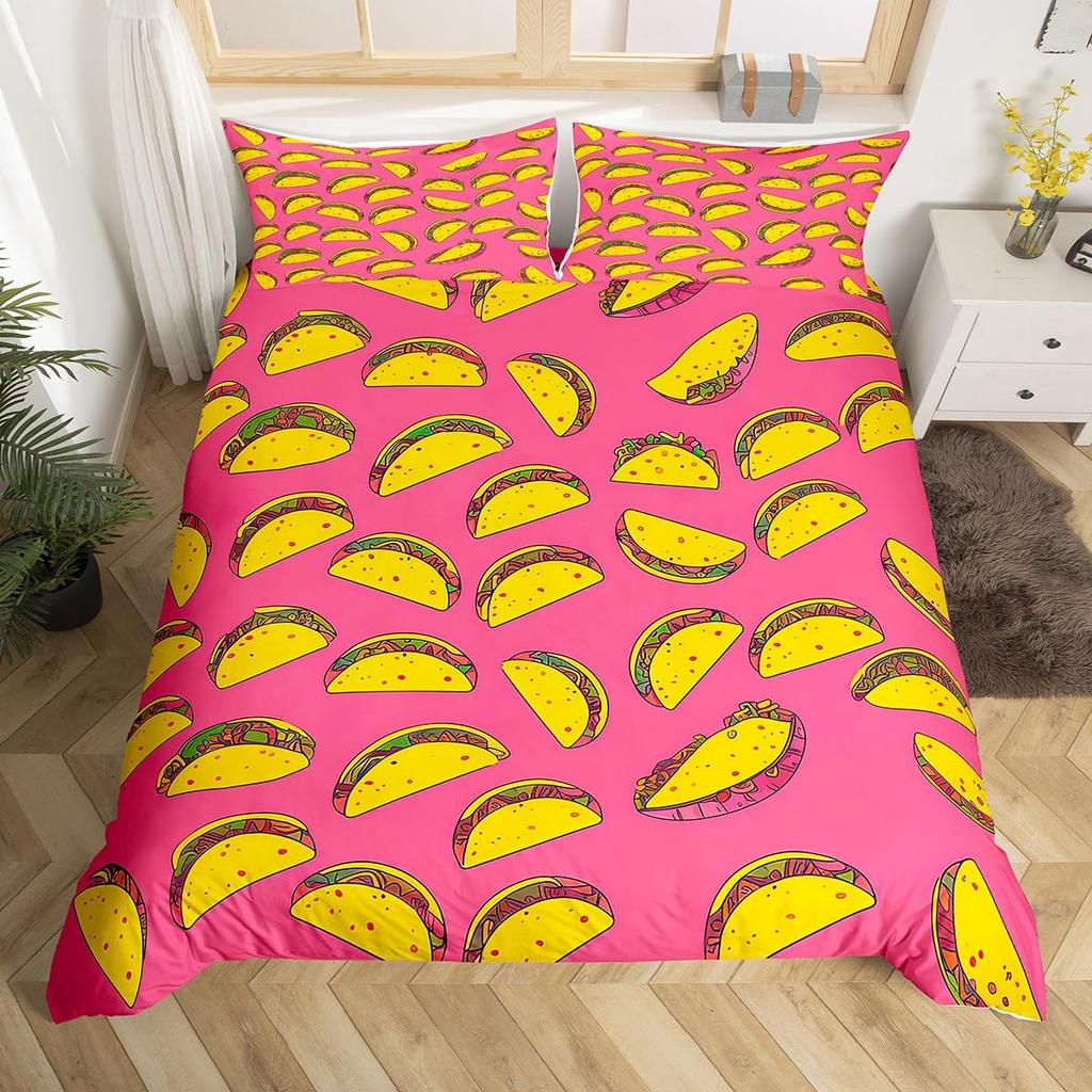 Funny Food Duvet Cover Mexican Taco Bedding Set Twin,Avocado Pepper Realistic Food Design Quilt Cover Easter Gift Party Decor