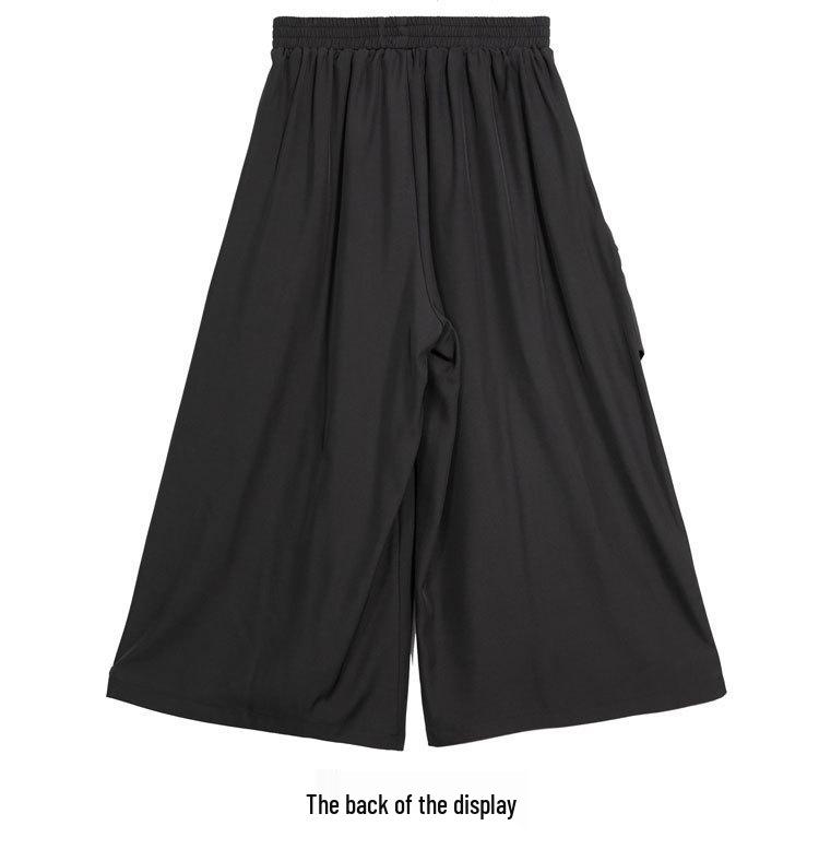 2025 Women's Autumn Elastic Waist Wide-Leg Culottes with Faux Two-Piece Design