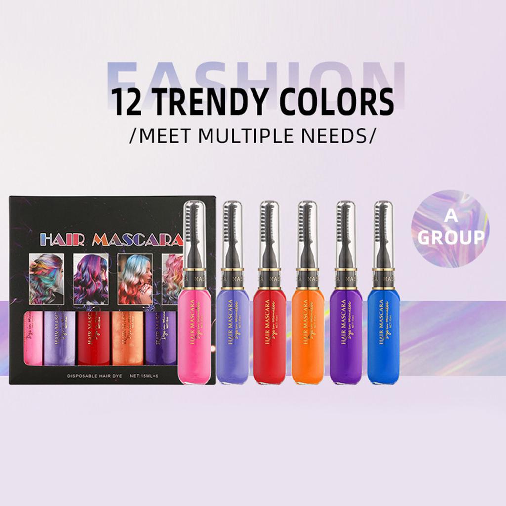 Bestauty   6Pcs x 15ml Hair Mascara Disposable Hair Dye Plant Extraction Easy Coloring Dual Porpose Colorful Mascara