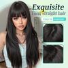 LOUIS FERRE Synthetic Fiber Wig For Women Long Straight Silky Daily Elegant Wigs Black Brown Fake Hair With Bangs High Resistant
