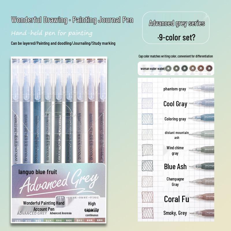 Blue Fruit Nine-Color Gel Journal Pens for Students - Doodle, Color, and Highlight with Fluorescent Markers