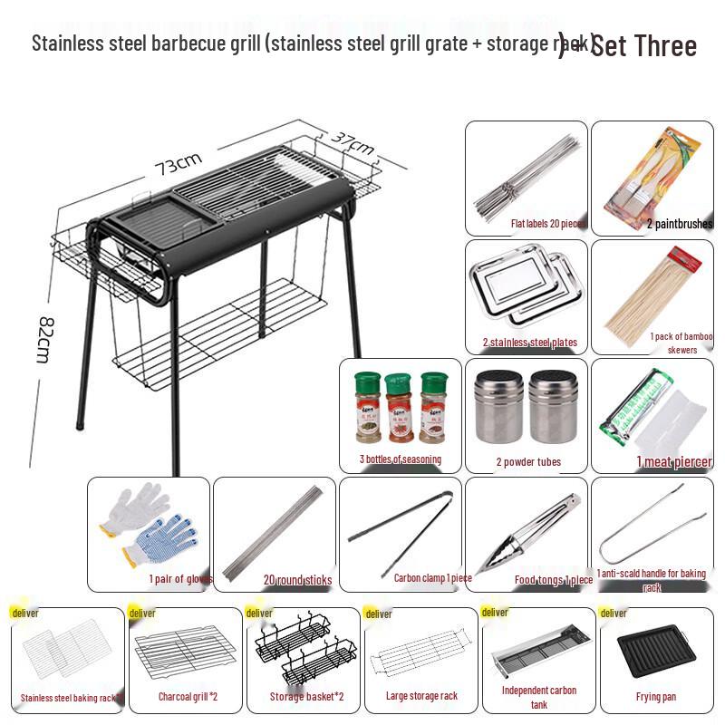 OEING Large Portable Stainless Steel BBQ Grill