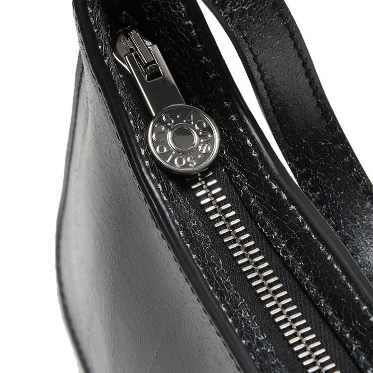 Acne Studios Platt Series Adjustable Strap Logo Patch Zip Closure Cracked Leather Tote Shoulder Bag Women bags Black A10351-900