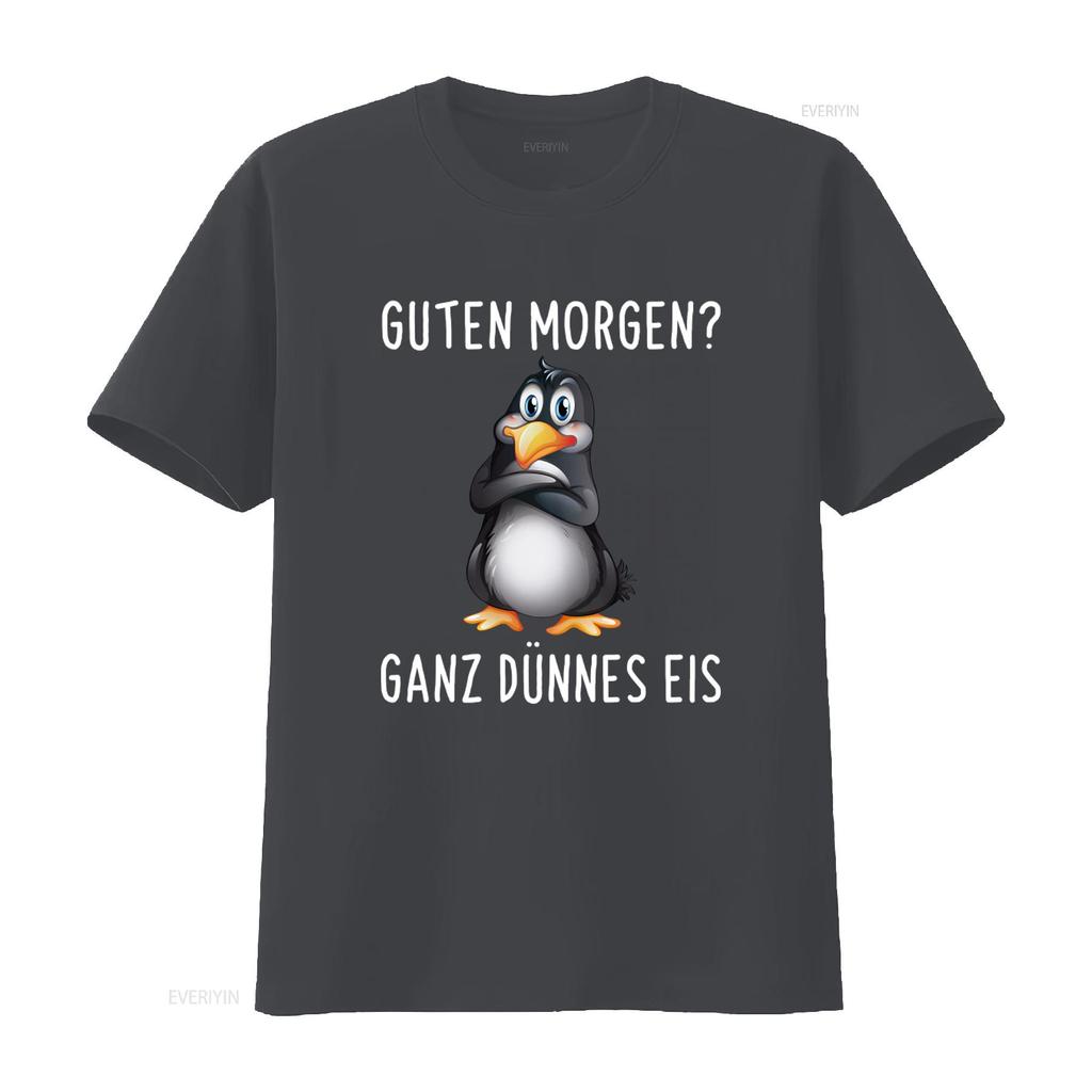 Good Morning Guten Morgen Funny Grouch Penguin T Shirt with Ganz Dunnes Eis Print vintage Washed Unisex Versatile Casual