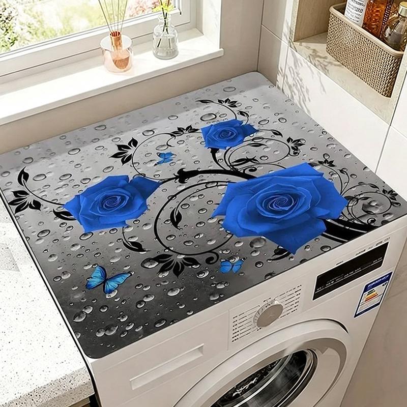 Vivid Pattern Absorbent Drain Mat Non-Slip Washing Machine Dust Cover Pad for Small Space Laundry Area Use