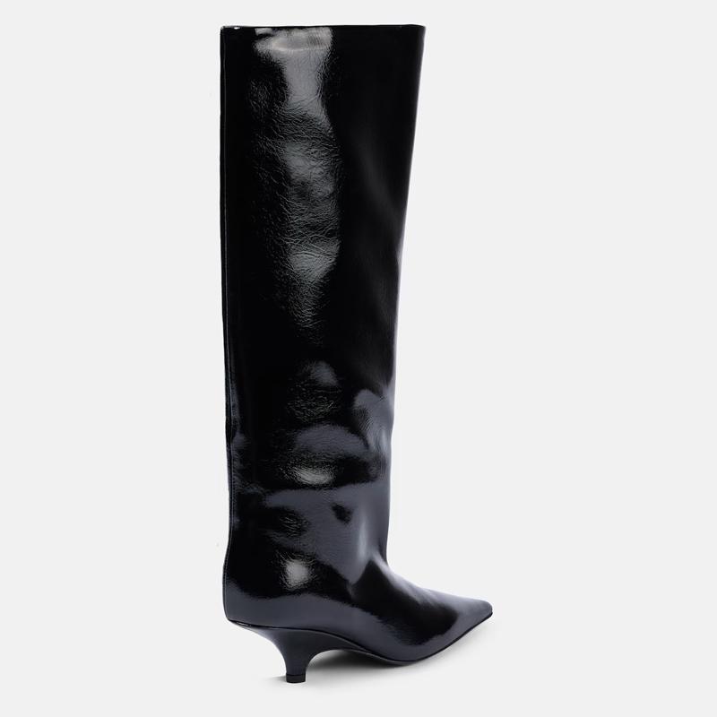 Krazing Pot Chaussures en microfibre pour automne et hiver, talons aiguilles, grande taille 45, taille 44, taille 46, bottes au-dessus du genou pour femmes