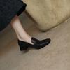 Fashion New Genuine Leather Mid Thick Heels High-quality Pumps Women Square Toe Retro Pumps Office Shoes Luxury Shoes for Women 2025