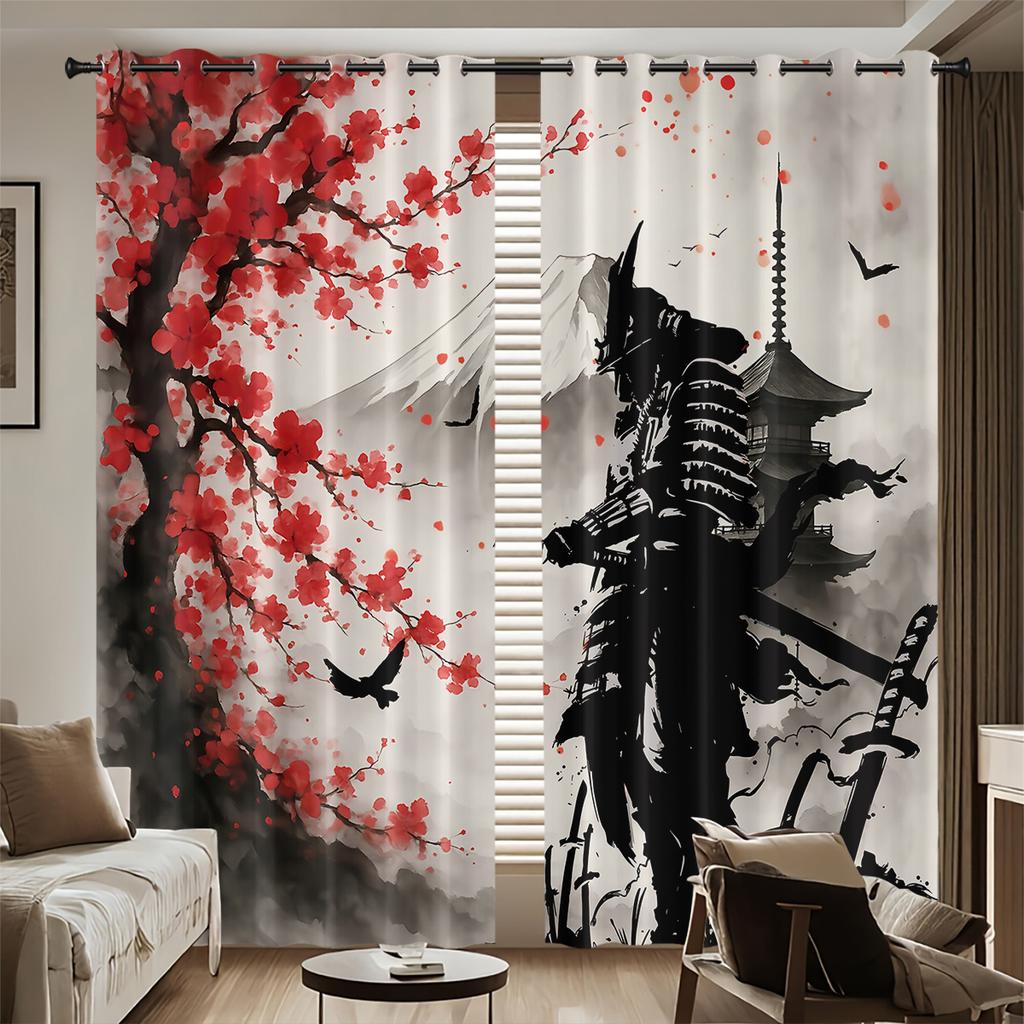 2Pcs Japanese Samurai Series Blackout Curtains  Insulation Multiple Size Living Room Bedroom Window Decoration Machine Washable