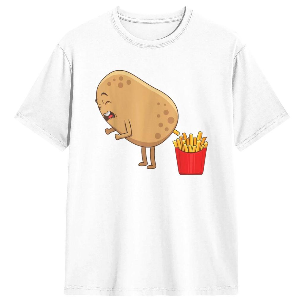 T-shirts Drôles Frites Pour Hommes Femmes Mangeurs de Pommes de Terre Hauts Esthétiques Manches Courtes Été Col Rond Grande Taille Hauts