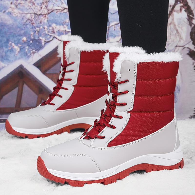 

Женские зимние сапоги Plus Velvet Snow Boots Casual Canvas Boosted, теплые, на шнуровке, из хлопка, большие, высокие, толстые, нескользящие, спортивные туфли 36-42 36 белый