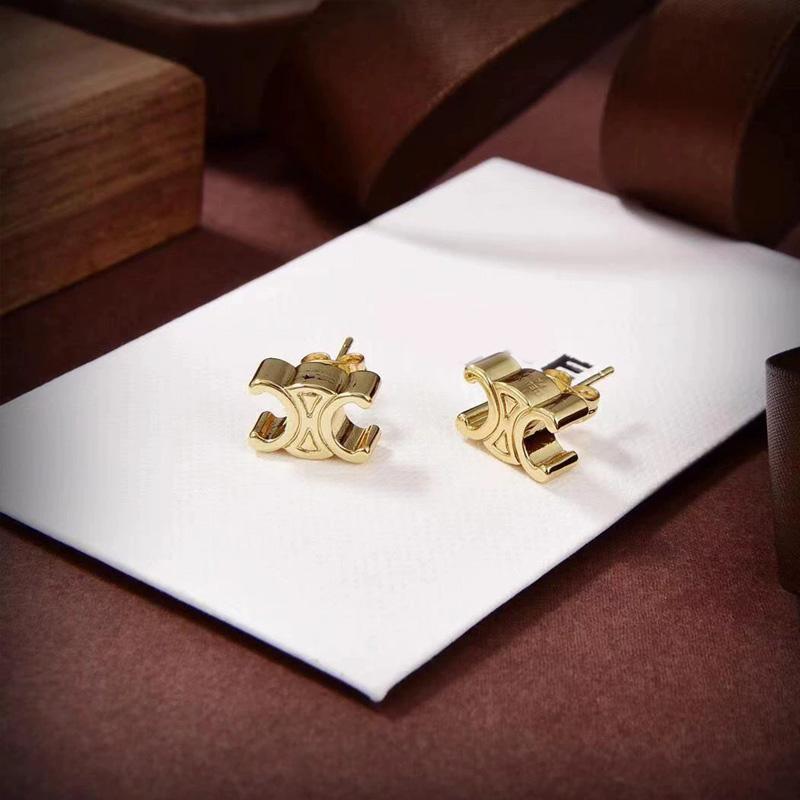 1 Pair Copper Silver Needle Fashionable Double C-Shaped for Women Girls Earrings Hypoallergenic Gold-Plated Stud Ear