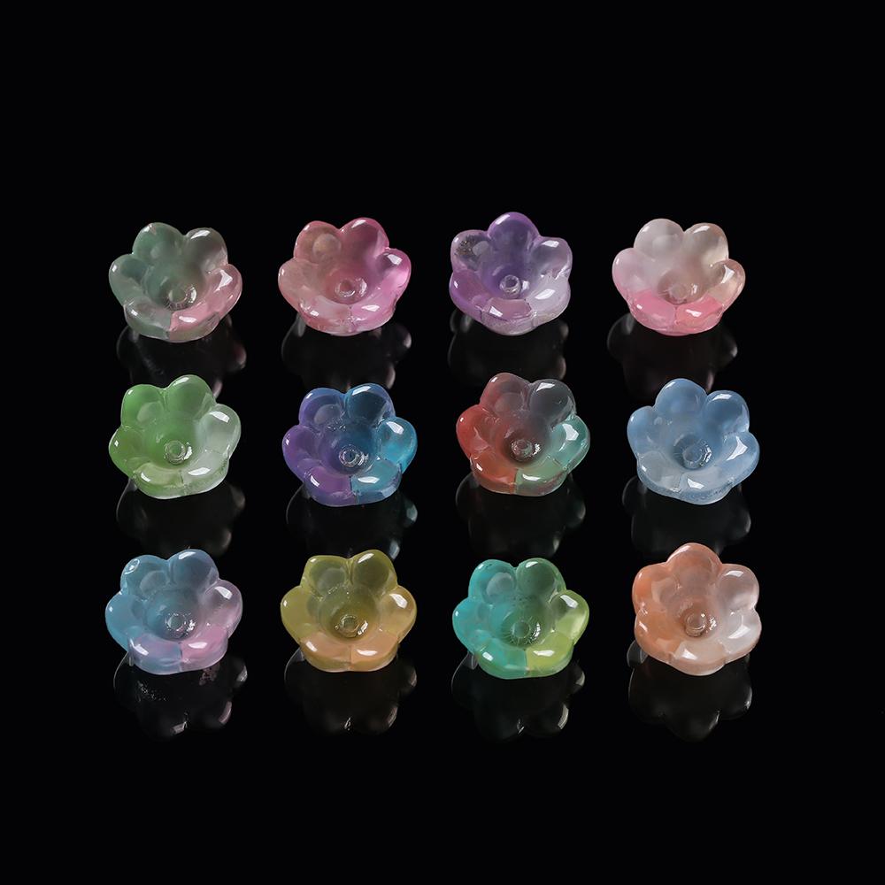 20pcs Colorful Lily of The Valley Flower Shape Bead 12x11mm Lampwork Glass Loose Beads for DIY Craft Jewelry Making Accessories