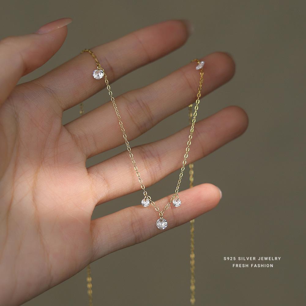 925 Sterling Silver Light Luxury Tassel Shiny Zircon Necklace for Women Korean Exquisite Party Wedding Jewelry Accessories