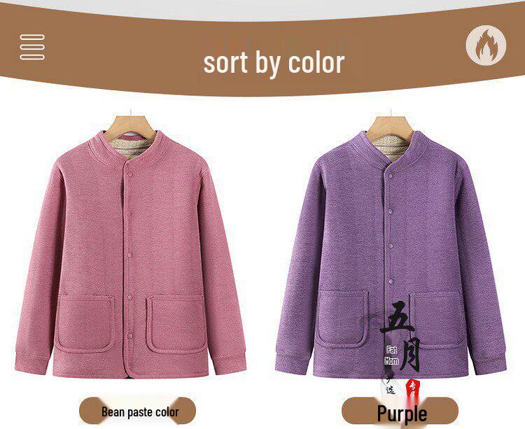 Fleece-Lined Thermal Cardigan and Thick Winter Coat for Middle-Aged and Elderly Women