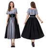 Halloween contrasting splicing retro dress renaissance dress one-word shoulder adult women's medieval dress