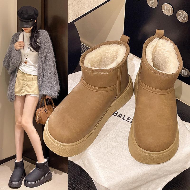 Thick-soled snow boots women's winter new ugly cute big head piled thickened cotton shoes warm bread cotton boots