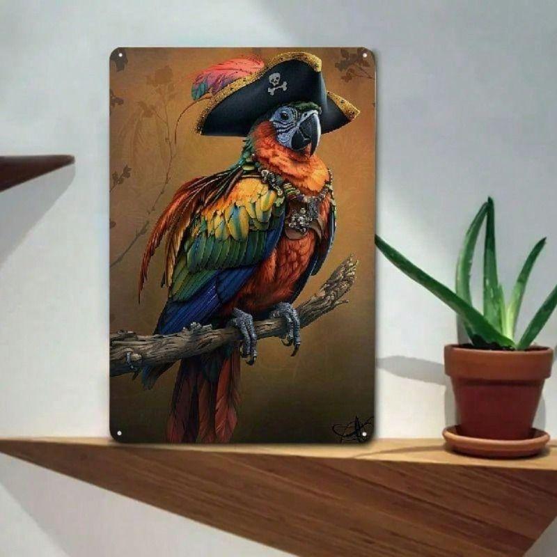 Tin Sign Wall Art Vintage Retro Parrot Metal Poster for Home Bar Garage Decor