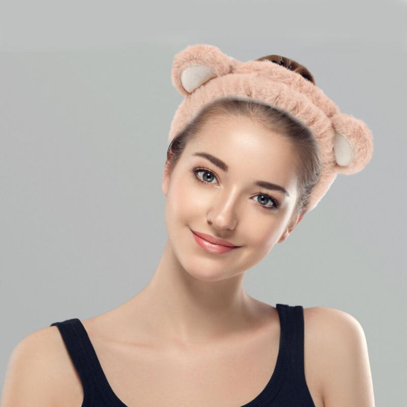 Skincare Kopfband Armband Set Plüsch Beige