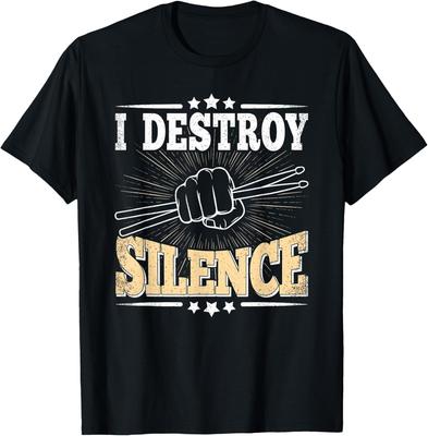 Drummer I Destroy Silence Funny Drumming Men's Short Sleeve Cotton Graphic Tee
