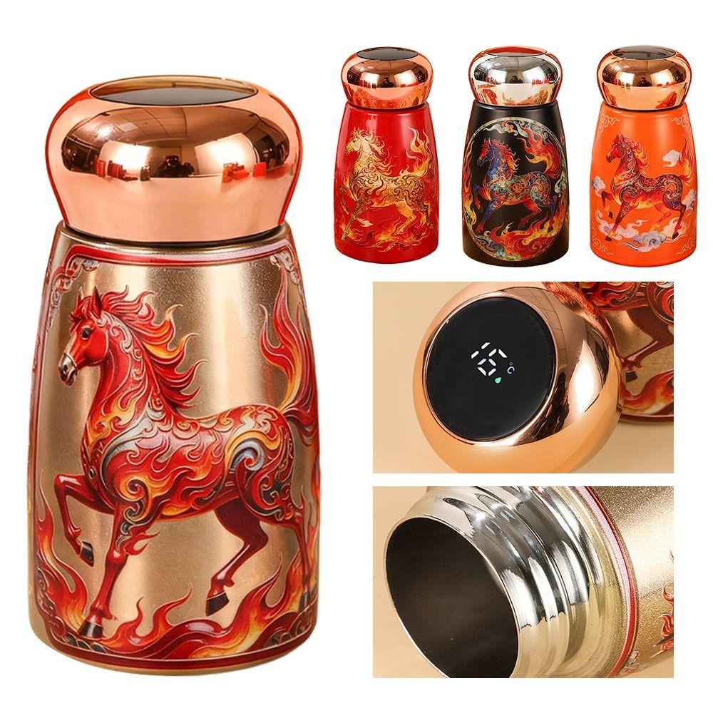 304 Stainless Steel Horse Year Insulated Cup 230ml Leak-Proof Coffee Mug Chinese Style Temperature Display Thermal Water Bottle