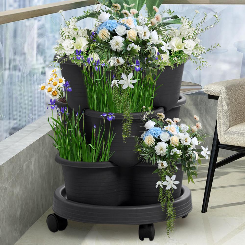 Strawberry Planter Strawberry Vertical Stackable Tower Pot Gardening Planter With Removable Wheels For Succulents Flowers