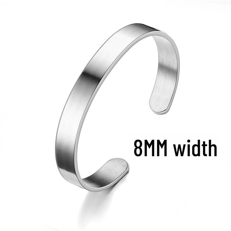 Adjustable C-Shaped Stainless Steel Bracelet with Engraved Text Logo and 6mm Opening for Women