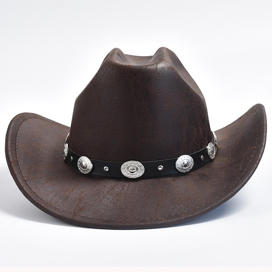 Faux Leather Western Cowboy Hat For Women Men Vintage Gentleman Cowgirl Jazz Hat Sombrero Hombre