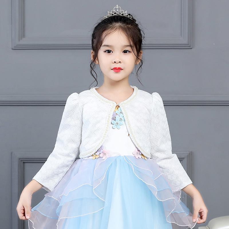 2020 Children's Lace Pearl Shawl Waistcoat, Long Sleeve Princess Jacket for Girls
