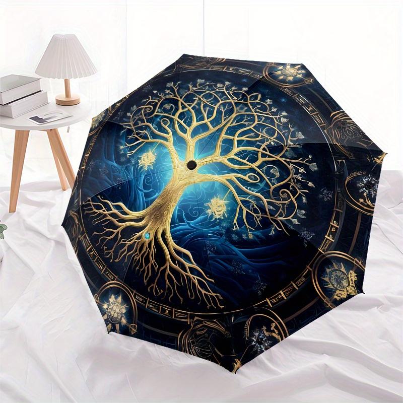 Verzauberter Baum des Lebens Mandala Regenschirm, Tragbarer 3-Fach-Regenschirm für Damen & Herren, Weihnachtsgeschenk ES251