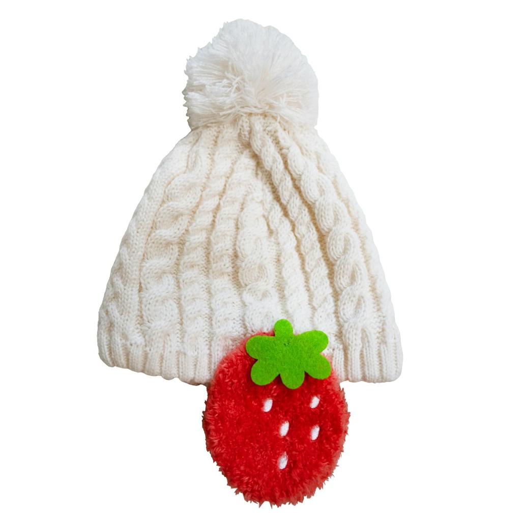 Happy Strawberry Knit Hat for Boys and Warm and Warm Numeral Beans! Girls, (JP, Size, 46.0 Cm, 50.0 Cm, White)