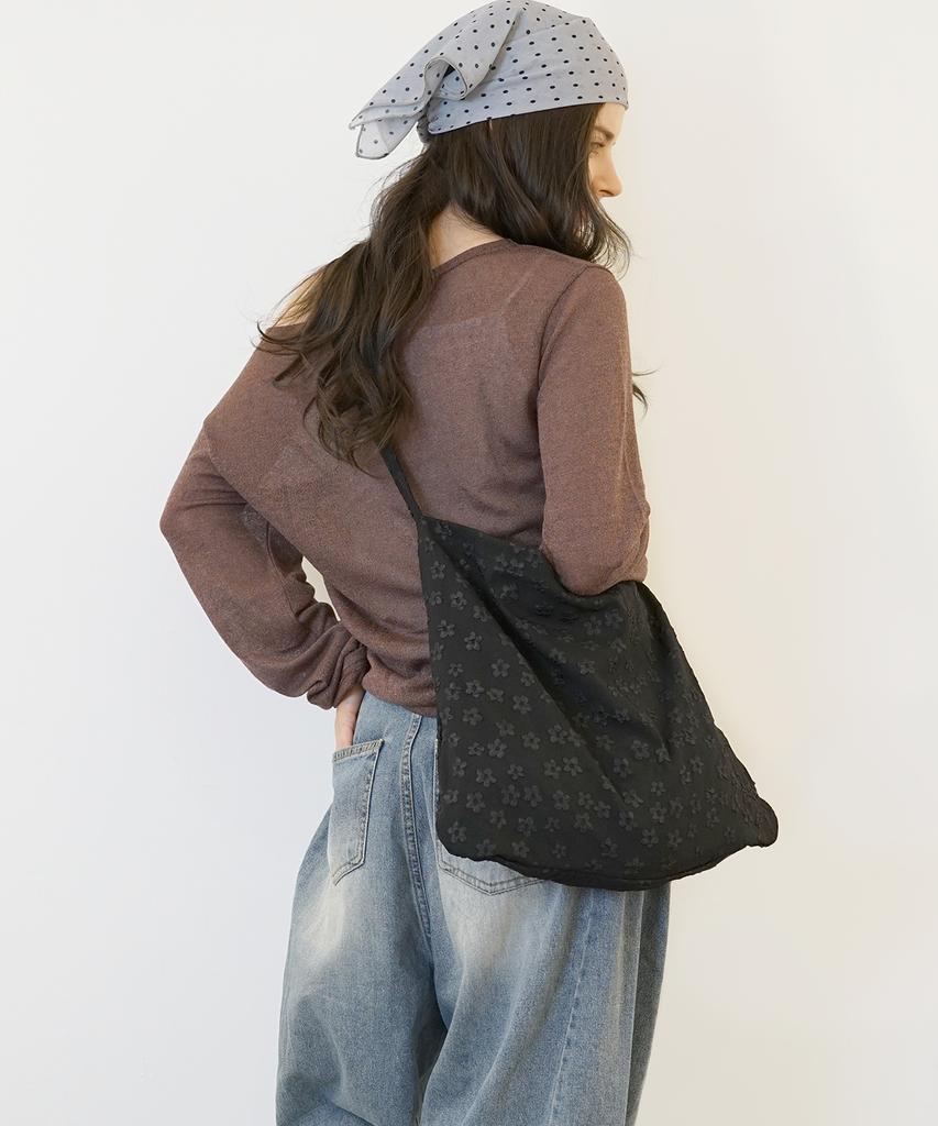 D.Lab Plum Pattern Ribbon Eco Bag - Flower Pattern Black