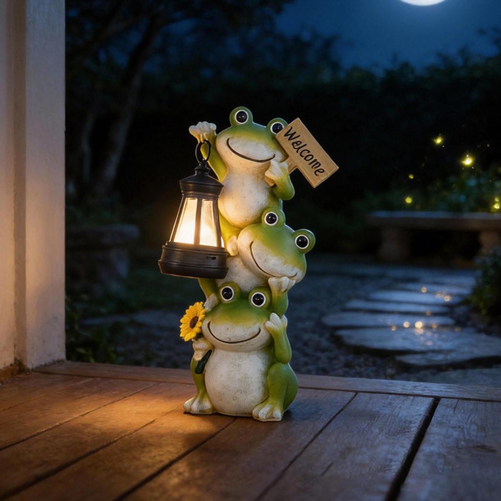 Solar Garden Light Frog Statue Decorative Frog Path Lamps with Lantern Solar Lantern Lights Outdoor Garden for Patio Lawn