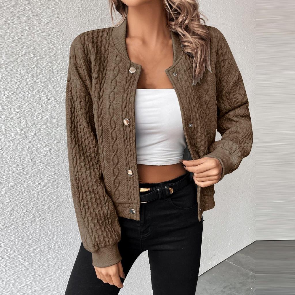 Giacche bomber da baseball casual a maniche lunghe da donna con colletto abbottonato sul davanti, cappotti