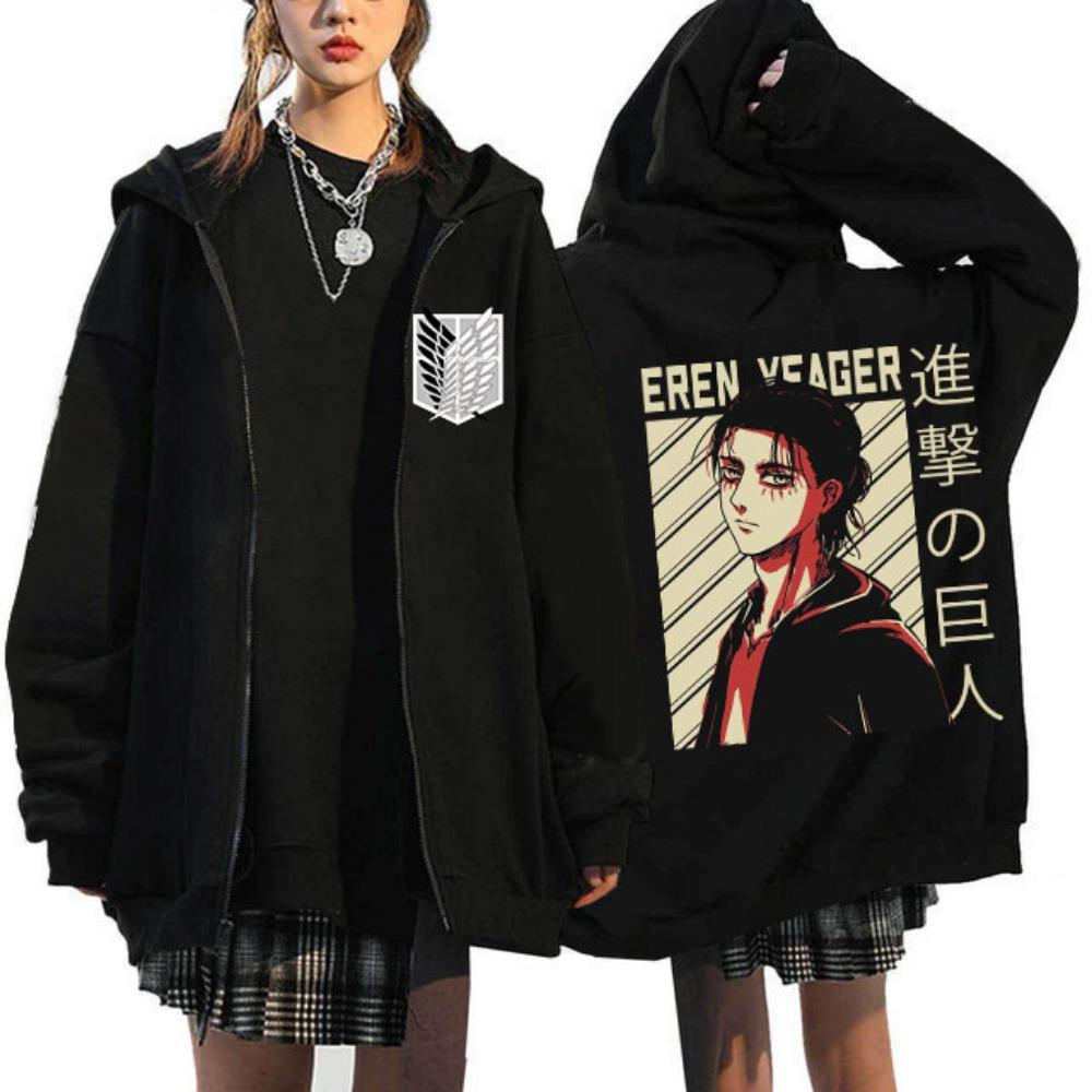 Anime Attack on Titan Poslední sezóna Mikina s kapucí na zip Shingeki No Kyojin Y2k Bundy na zip Mikiny Eren Yeager Manga Streetwear
