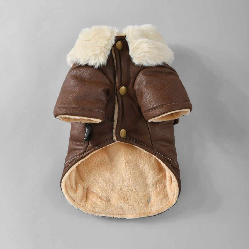 10PC/Lot Fur Collar Dog Leather Jacket Windproof Warm Small Dog Coat Winter Dog Clothes Puppy Clothing